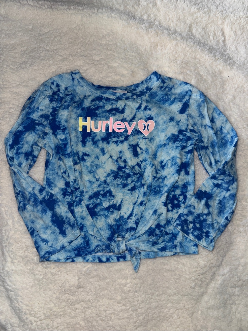 Hurley Blue Tie-Dye Long Sleeve Top with Front Knot